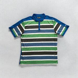 Callaway Mens XXL Opti-Dri Polo Shirt Striped Blue Green Golf Top Performance